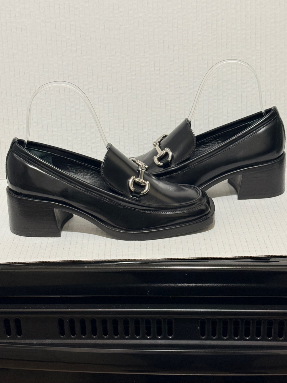 Reformation Black Silver Horsebit Leather Penny Loafers Shoes Sz 5 1/2 Fall